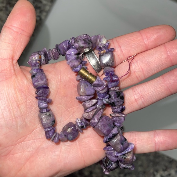Vintage Amethyst raw stone large heavy purple necklace - Picture 3 of 5